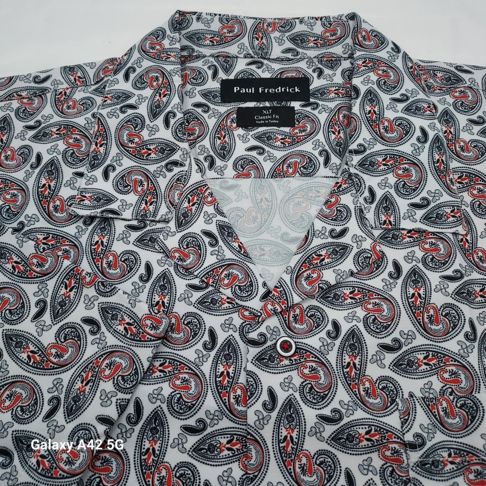 Paul Fredrick Mens Paisley Shirt XLT Classic Fit Black White Red SUS350S NWT